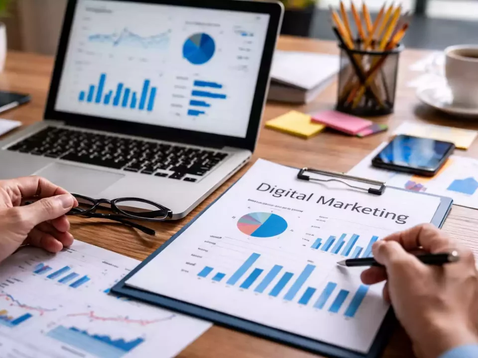 Marketing digital sin estrategia en una pyme analizando datos y planificación online